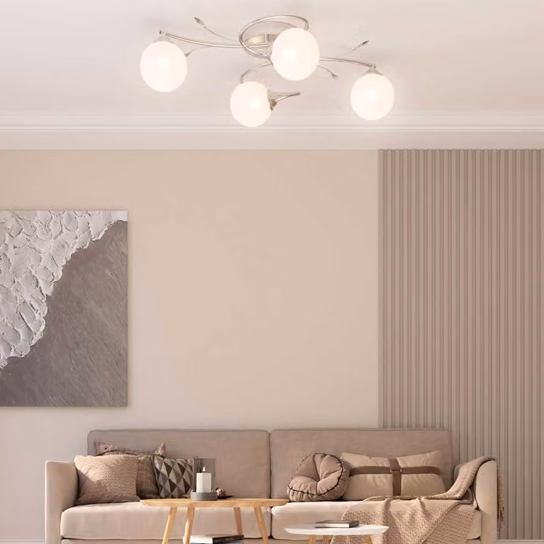 vidaXL Lampada da Soffitto Moderna con 4 Paralumi Sferici in Vetro e Metallo, Colore Bianco e Argento, per Lampadine LED G9