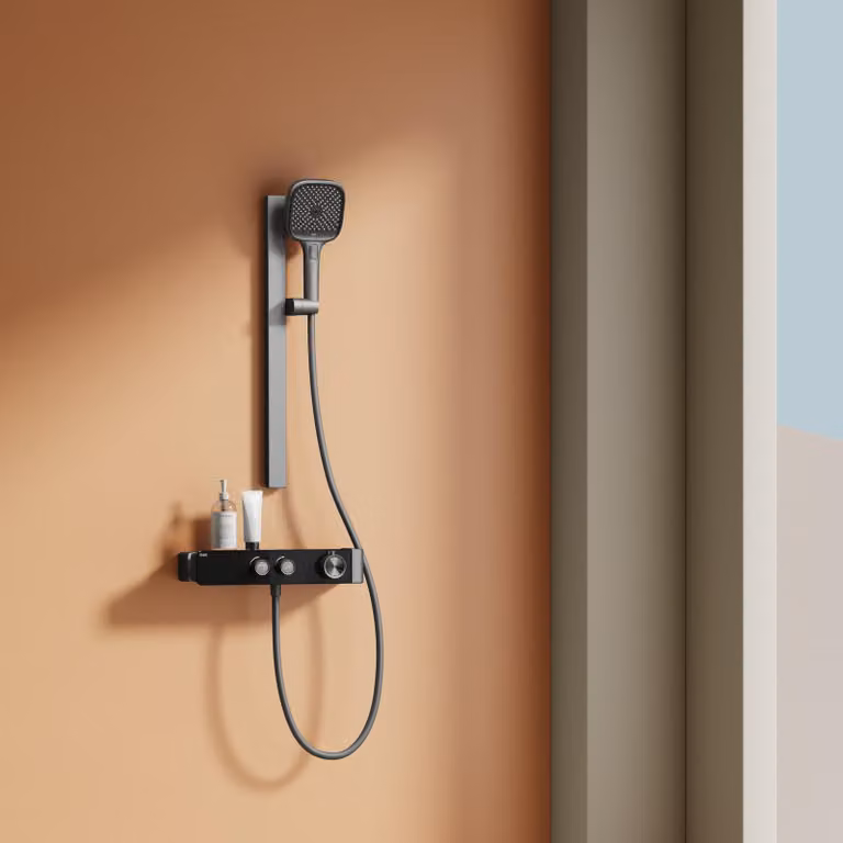 Colonna doccia termostatica, 3 funzioni, dimensioni 355x150x1150 mm, finitura antracite opaca