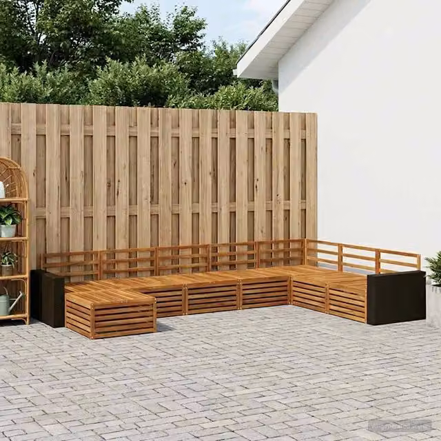 Set di divani da esterno a L con 8 pezzi vidaXL in legno di acacia massello marrone con cuscini inclusi