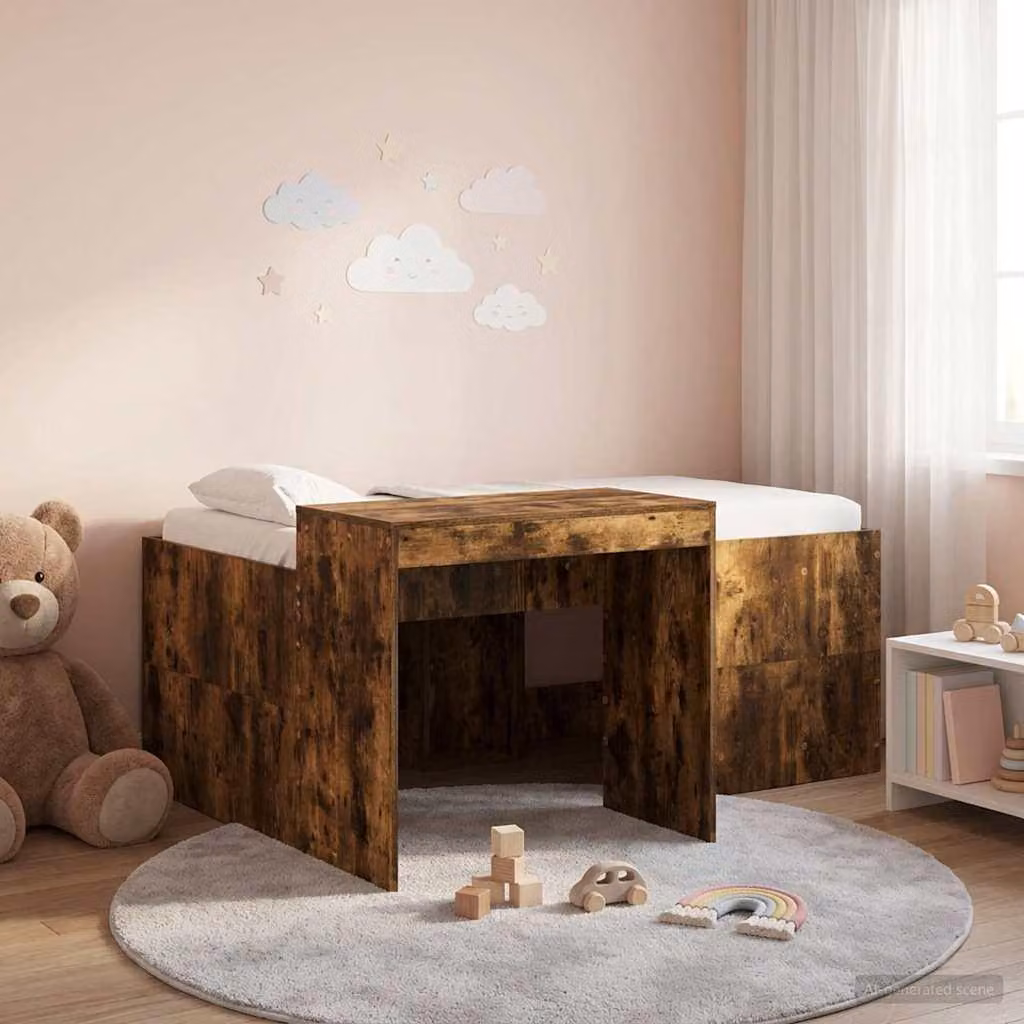 Maison Exclusive - Letto a soppalco con scrivania per bambini in rovere affumicato