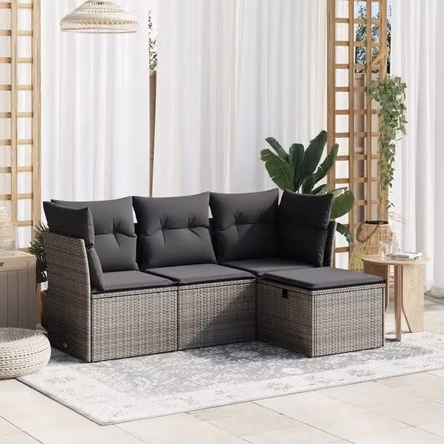 Set Divani da Giardino 4 pz con Cuscini in Polyrattan Grigio 3263116