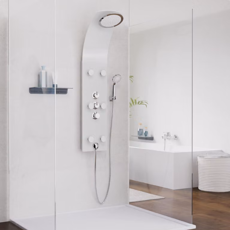 Pannello doccia in vetro SCHÜTTE con miscelatore termostatico LANZAROTE Bianco
