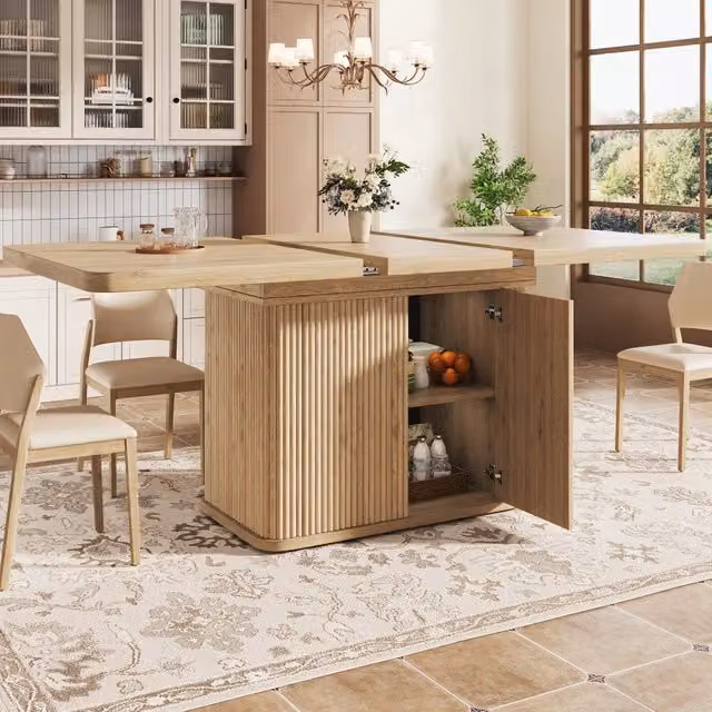 Tavolo da pranzo allungabile da 140 a 180 cm in MDF e metallo effetto legno chiaro