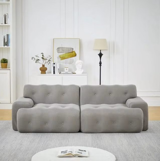Divano 2 posti 224x104x66 cm grigio, design modulare, tessuto traspirante, senza montaggio