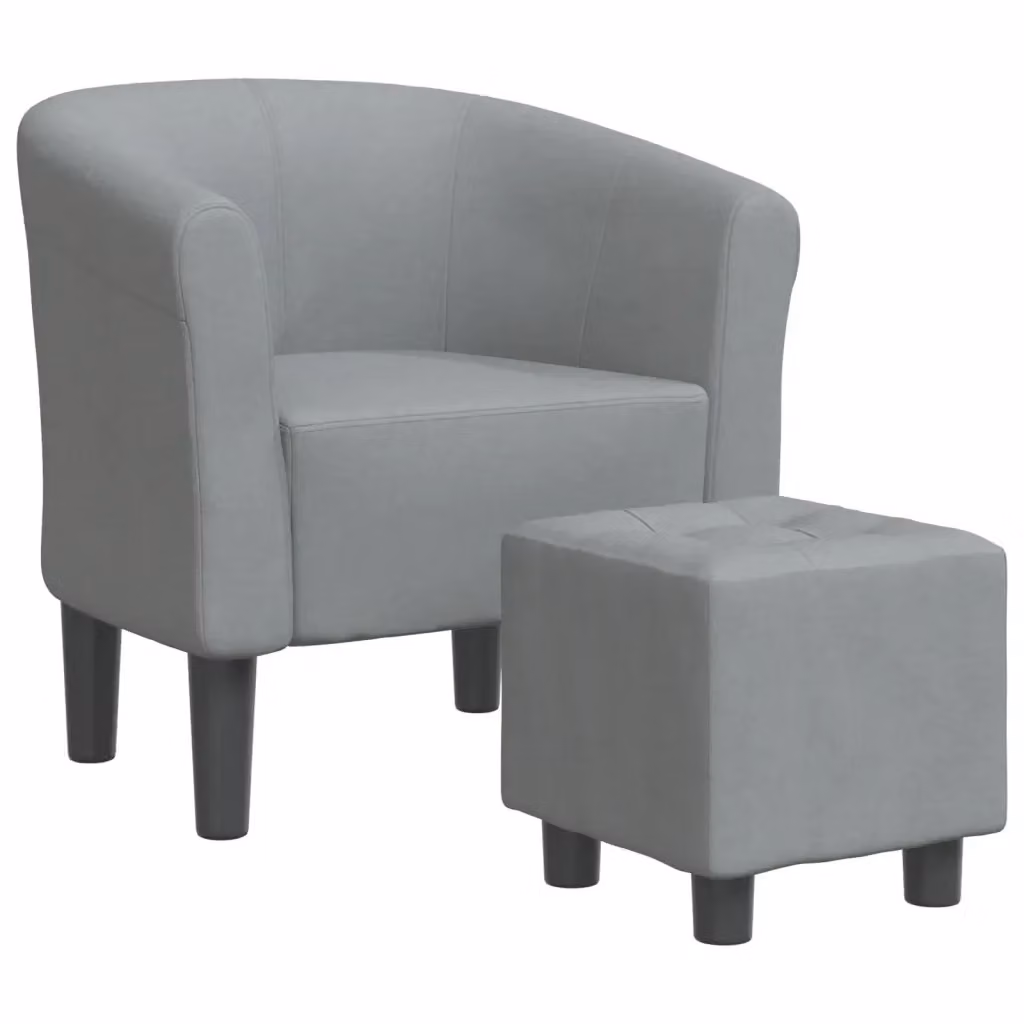Divano Sedia-Poltrona Cabriolet con Poggiapiedi in Tessuto Grigio con Braccioli e Struttura in Legno e Plastica – 2