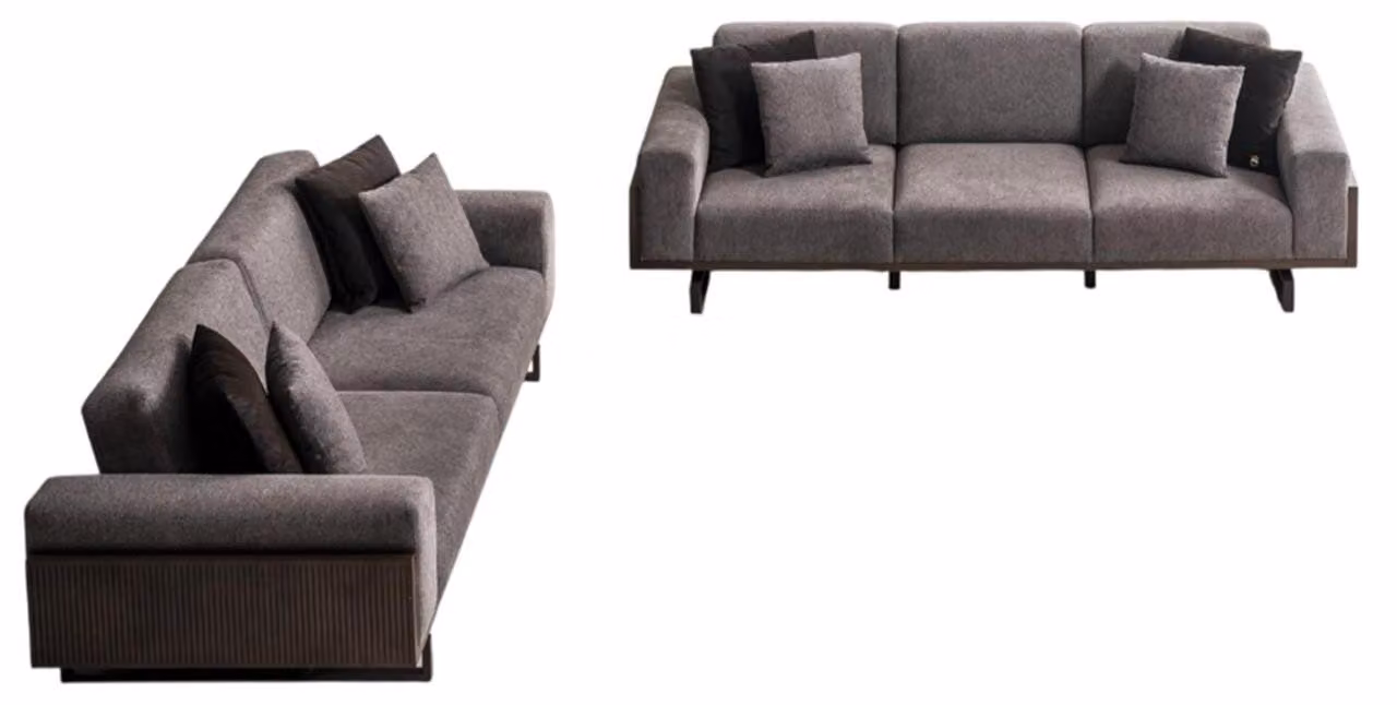 Graue Wohnzimmer Sofagarnitur Stilvoller 4-Sitzer Polstercouch 2tlg