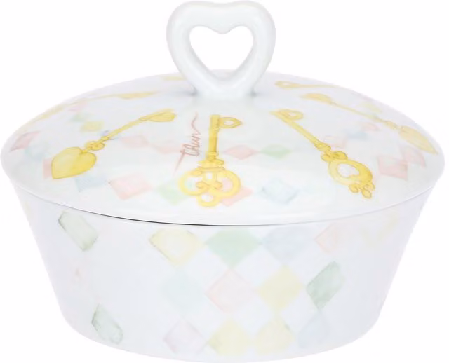 Ciotolina porta bon bon con coperchio Incanto di Primavera Thun in ceramica bianca con decoro floreale