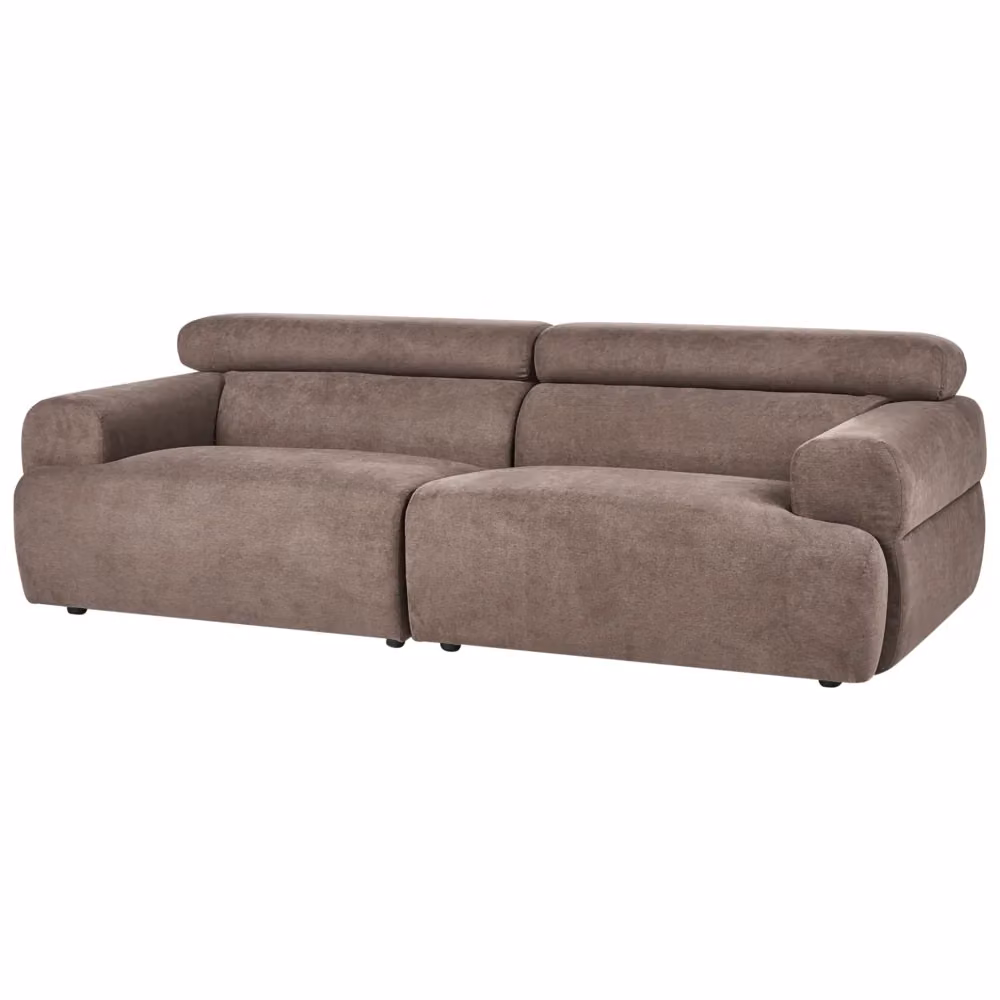 Divano a 3 posti Beliani in tessuto marrone con poggiatesta regolabile per il tuo salotto moderno L: 210 cm, P: 69 cm, H: 65 cm – 2