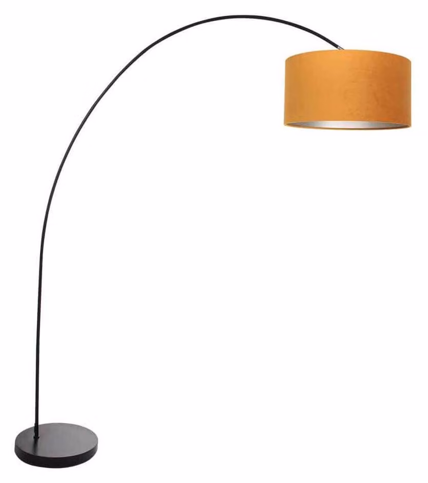 Lampada da terra - nero - Solva - metallo tessile - lampada ad arco - E27 - 3896ZW - Mexlite
