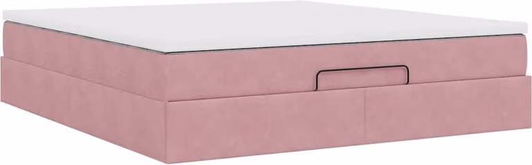 Struttura Letto Pouf con Materasso Rosa 180x200 cm in Velluto