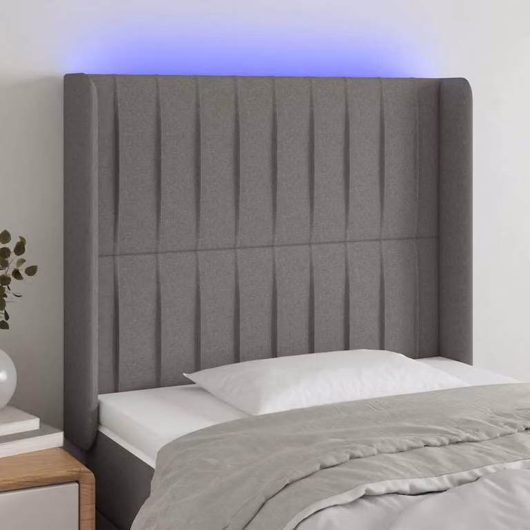 Testiera per letto vidaXL in tessuto grigio con illuminazione LED e porta USB, L 83 cm, P 16 cm, H 118-128 cm