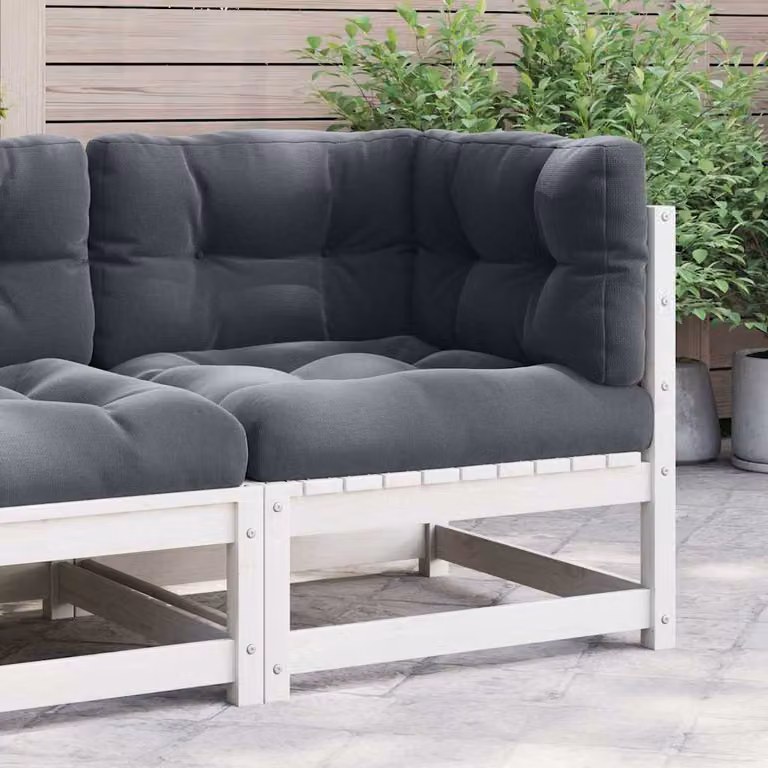 vidaXL Divano Angolare da Giardino Moderno in Legno di Pino con Cuscini Antracite e Bianco