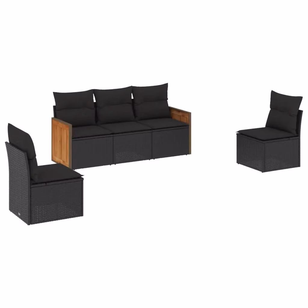 vidaXL Set Divani da Giardino a L 5 pz con Cuscini Neri in Polyrattan e Acciaio – 2