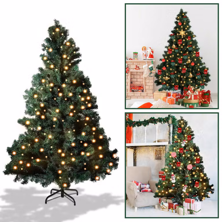 Jopassy albero di Natale aghi di pino con supporto floccatura esterna 120cm con LED bianco caldo