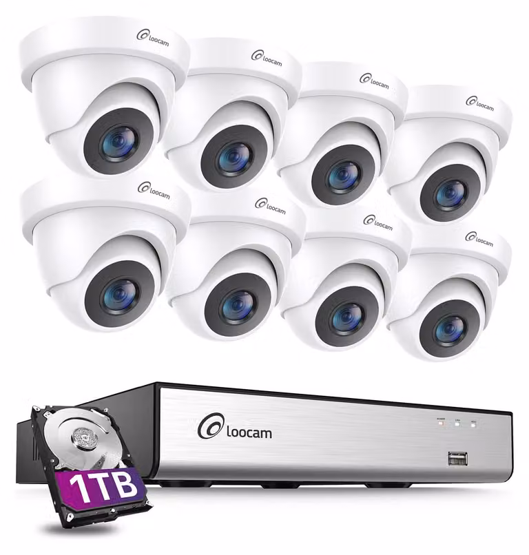 Kit di telecamere di sicurezza composto da 8 telecamere da 2MP - 1080p Full HD - 1 TB di memoria - Bianco - Adatte per interni ed esterni