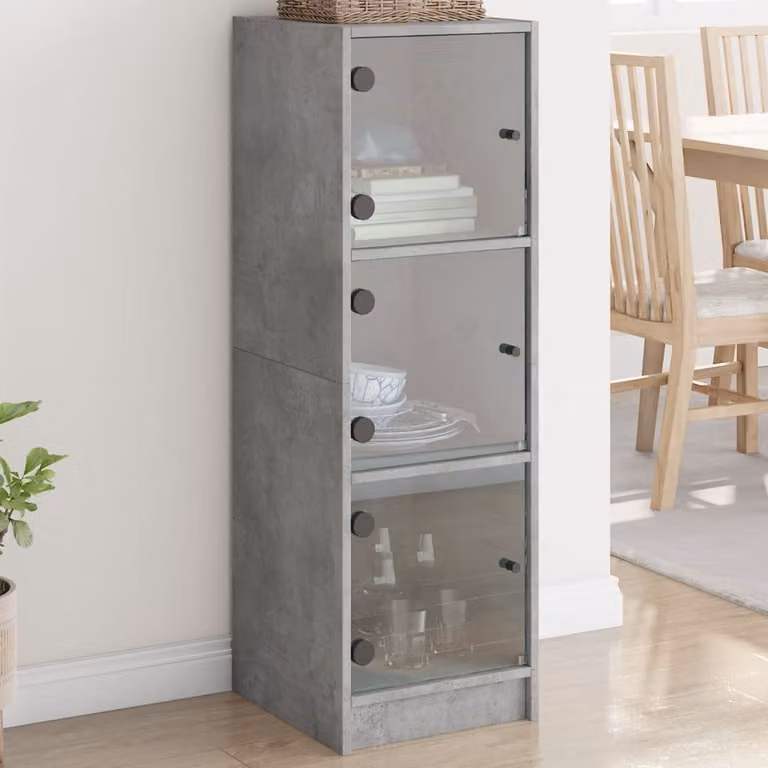 vidaXL Credenza Moderna con Ante in Vetro e Ripiani Interni, Grigio, L/P/H: 35 x 37 x 109 cm