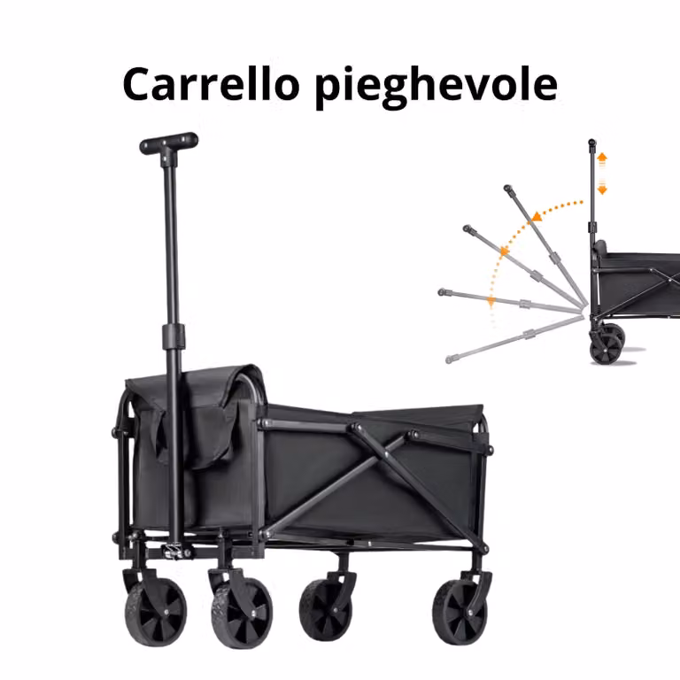Carrello Pieghevole con 4 Ruote – Carrello da Trasporto per Campeggio, Giardino, Spiaggia e Spesa, Carrello Outdoor Richiudibile