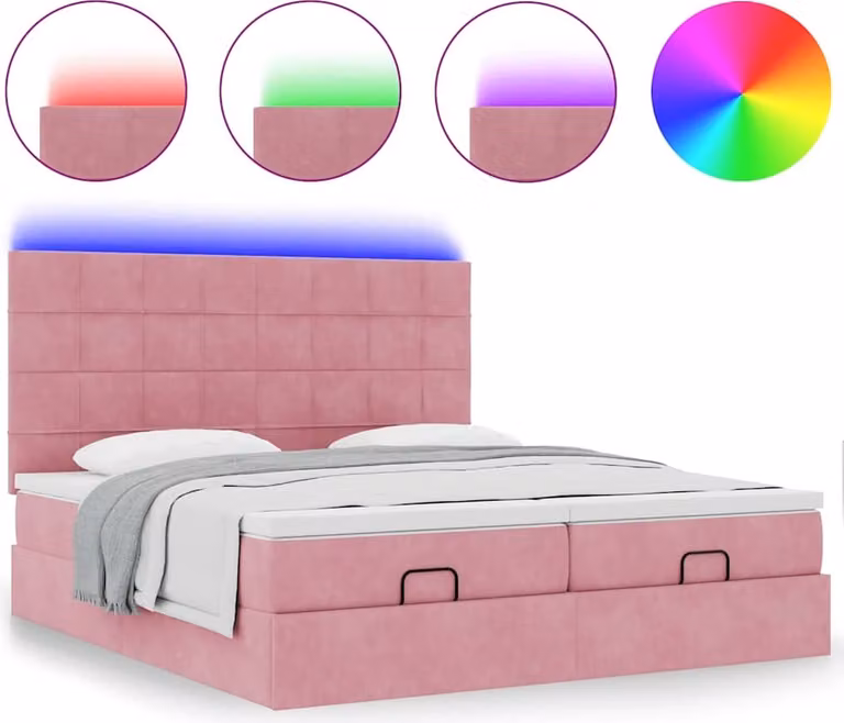 Struttura Letto Pouf con Materassi Rosa 160x200 cm Velluto