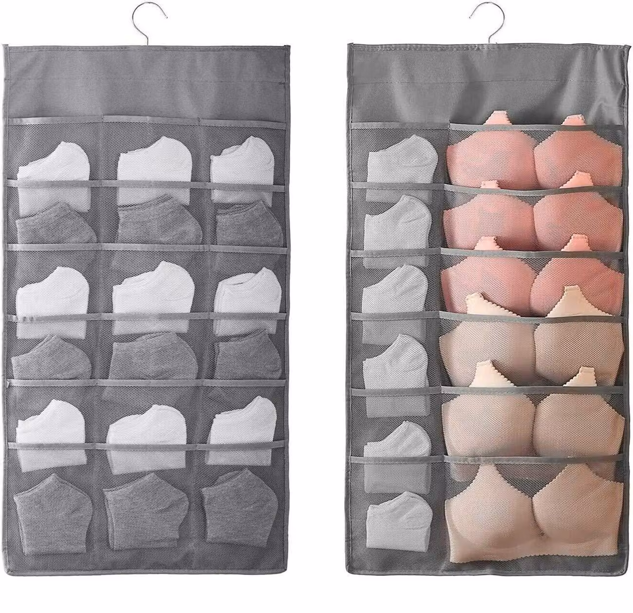 Organizzatore da appendere, con 30 scomparti a doppia faccia, confezione da 2, colore grigio