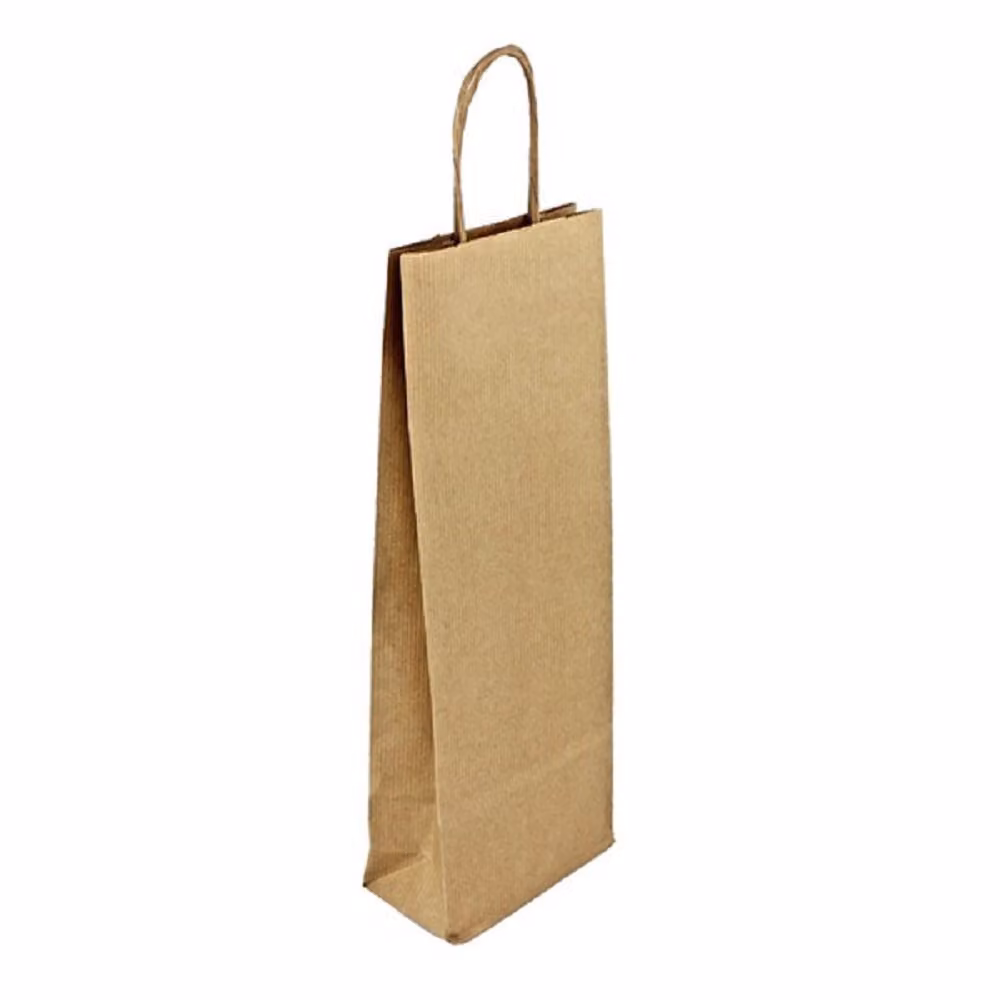 Sacchetto di carta 16 x 8 x 39 cm con manico ritorto - bottiglia - marrone