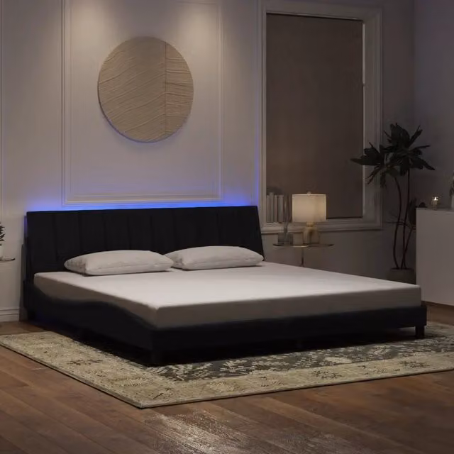 Giroletto con LED senza Materasso-Struttura Letto Hanko Nero 200x200 cm in Velluto