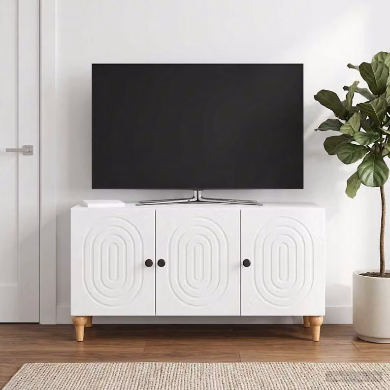 Mobile TV moderno vidaXL Bianco Lucido in legno ingegnerizzato L: 99 cm, P: 34,5 cm, H: 50 cm