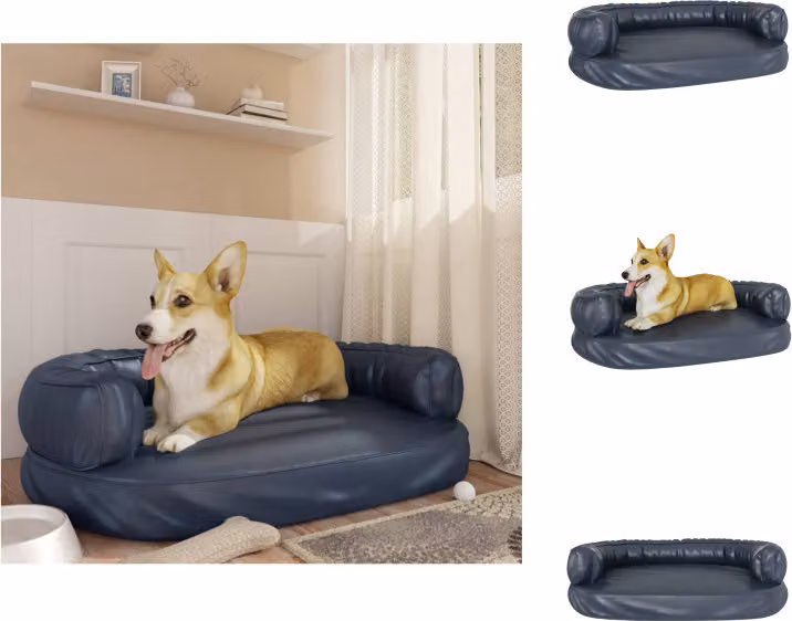 vidaXL Letto per cani in schiuma ergonomica blu scuro 88x65cm in Pelle finta - Letti per cani