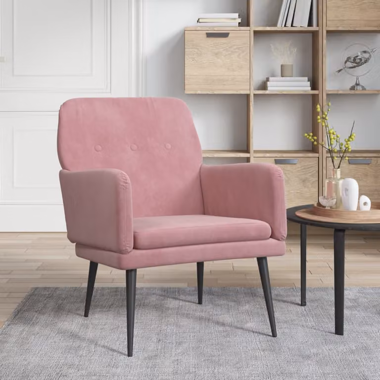 Poltrona relax moderna vidaXL in velluto rosa con braccioli e struttura in metallo L/P/H: 62 x 79 x 79 cm