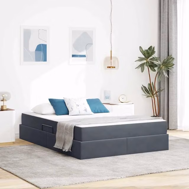 Letto con contenitore e materasso Grigio scuro 140 x 200 cm 3399725