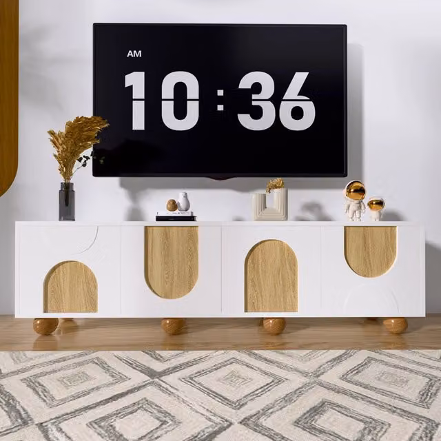 Mobile TV basso con quattro ante - Zephmum- Finitura vintage in legno 175x38x50 cm