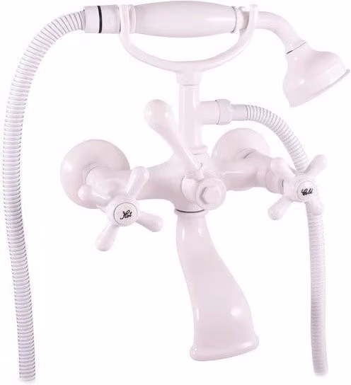 MORAVA RETRO Miscelatore Vasca in Bianco Cromato con Soffione