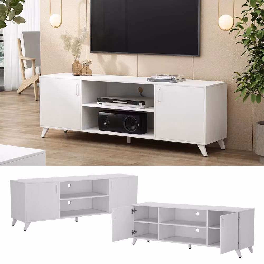 Lowboard Maceio Vicco Bianco con 2 porte e scomparti media, L: 160 cm, P: 54.5 cm, H: 38 cm – 2