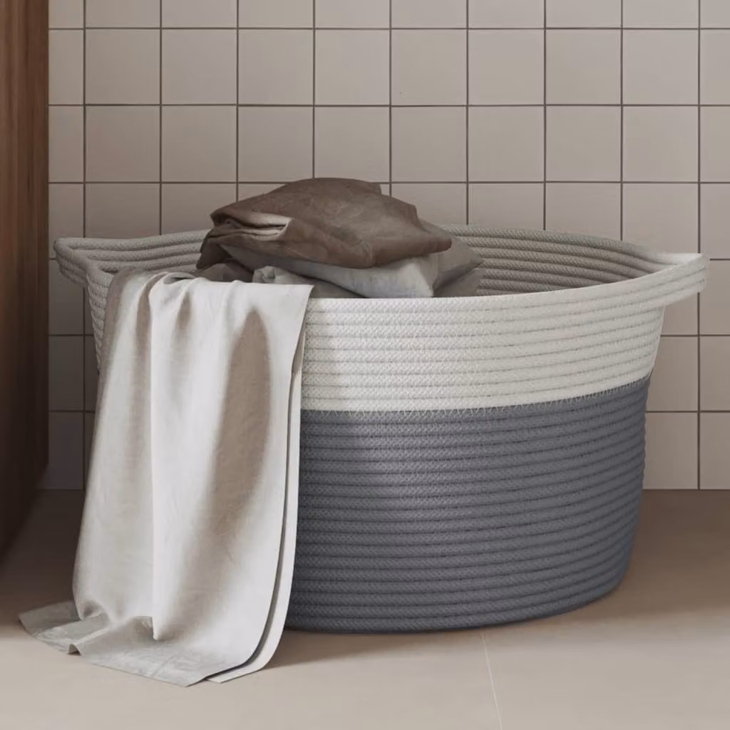 Cestino portaoggetti vidaXL in tessuto multicolore grigio e bianco con maniglie, Ø 40 x 25 cm