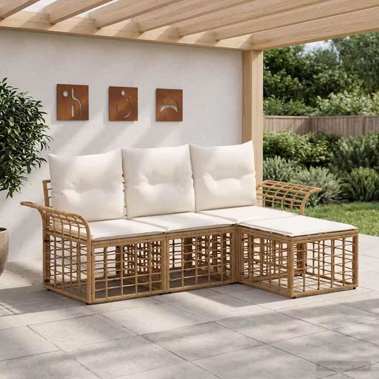 Maison Exclusive - Set da esterno composto da 4 divani, realizzati in poliestere naturale e color crema