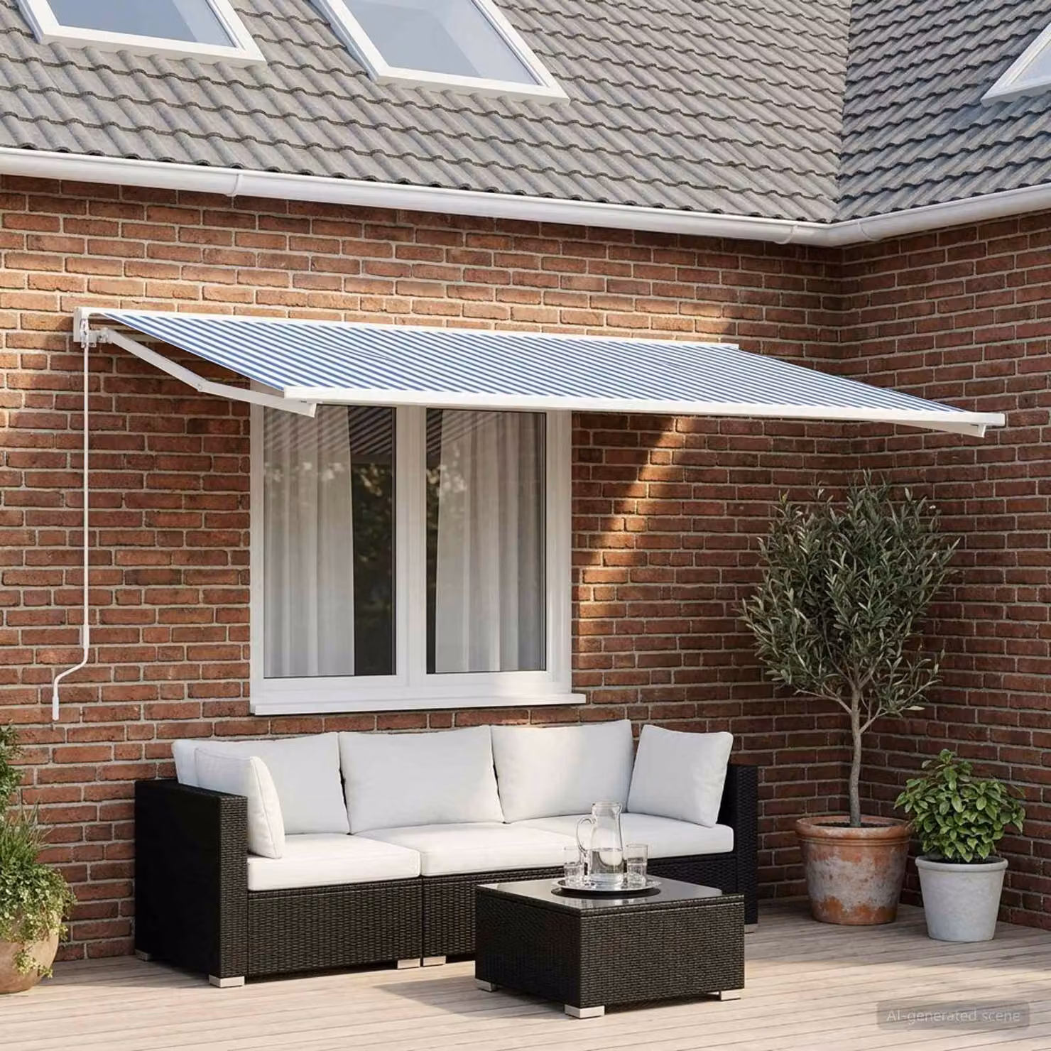 Maison Exclusive - Tessuto di ricambio per tende da sole, blu e bianco, 600 x 300 cm, in poliestere