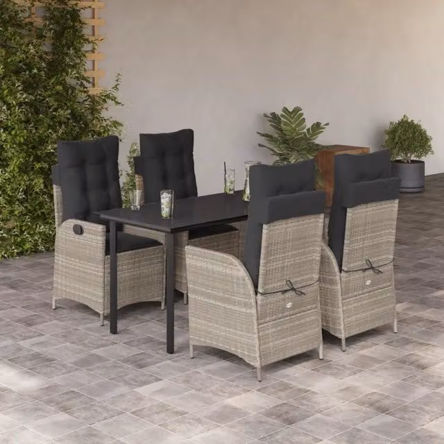 Set Pranzo da Giardino 5pz con Cuscini Grigio Chiaro Polyrattan 3213287