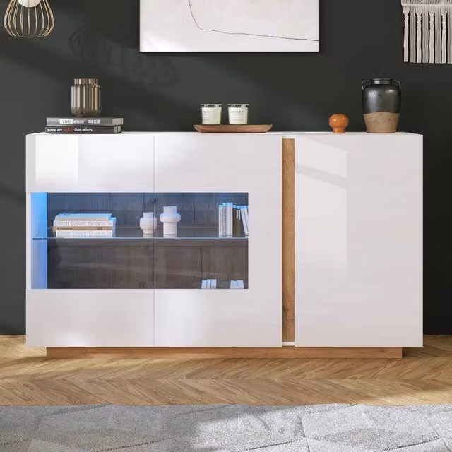 Consolle Ingresso ¨C MINIMAL ¨C Bianco Lucido, Legno, Vetro, 138x38x90,5cm