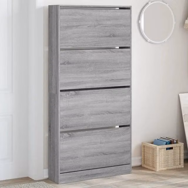Scarpiera moderna vidaXL con 4 scomparti ribaltabili, colore grigio, L: 80 cm, P: 21 cm, H: 163,5 cm