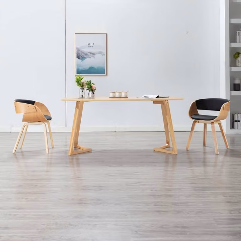 The Living Store Sedia da pranzo in legno curvato nero e Pelle finta