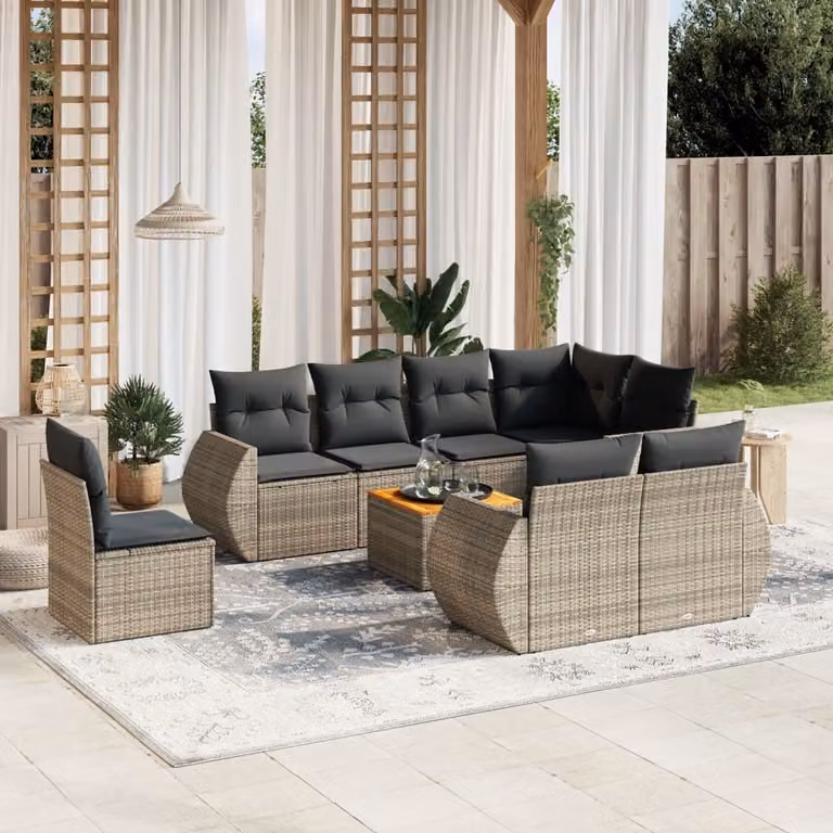 Maison Exclusive - Set da giardino 9 pezzi con cuscini Grigio Polyrattan