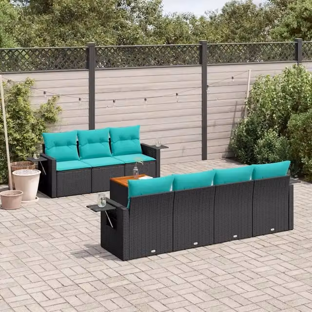 Set Divani da Giardino 8 pz con Cuscini Nero in Polyrattan 3224468