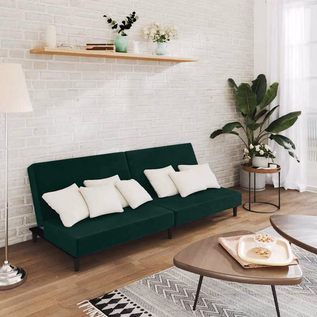 vidaXL Divano Letto Click-Clack Moderno in Velluto Verde con Struttura in Legno Solido e Poggiatesta Regolabile