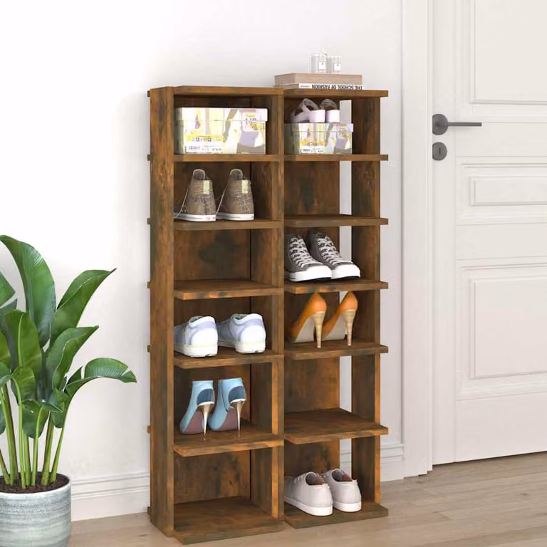 Set di 2 scarpiere vidaXL in legno Rovere Fumo, design moderno a parete, L: 27,5 cm, P: 27,0 cm, H: 102,0 cm