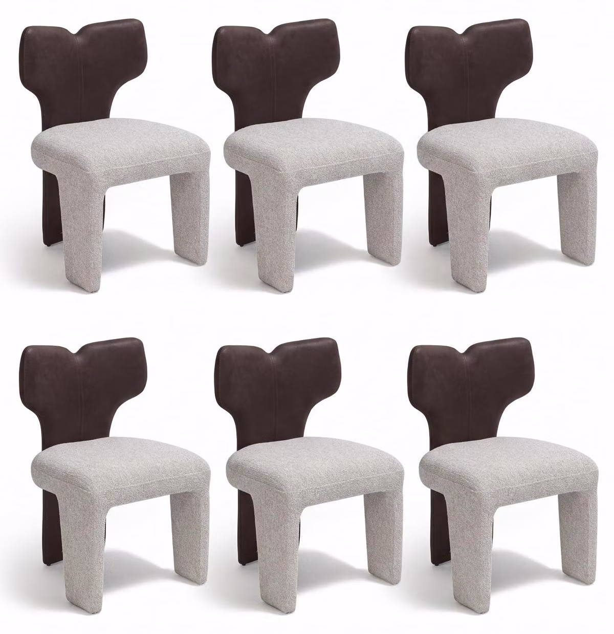 Gruppo di sedie, colore marrone, imbottitura in pelle, rivestimento in tessuto beige, design elegante, confortevole, classico e raffinato