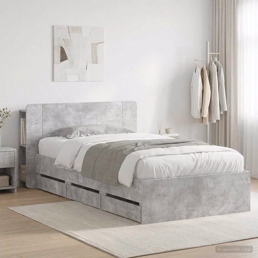 vidaXL Struttura letto moderna con contenitore e testata in Grigio, L/P/H: 140 x 190 x 119,5 cm