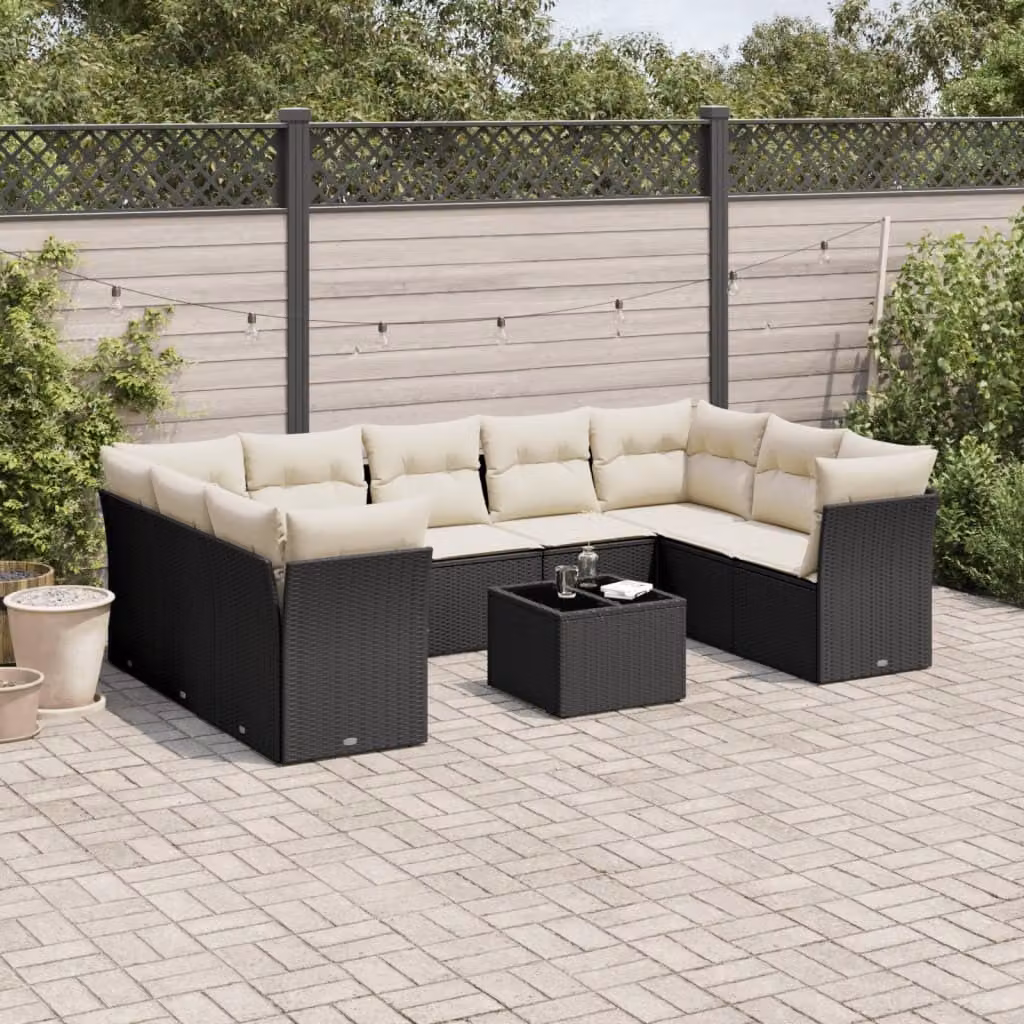 Maison Exclusive - Set Divani da Giardino 10pz con Cuscini in Polyrattan Nero