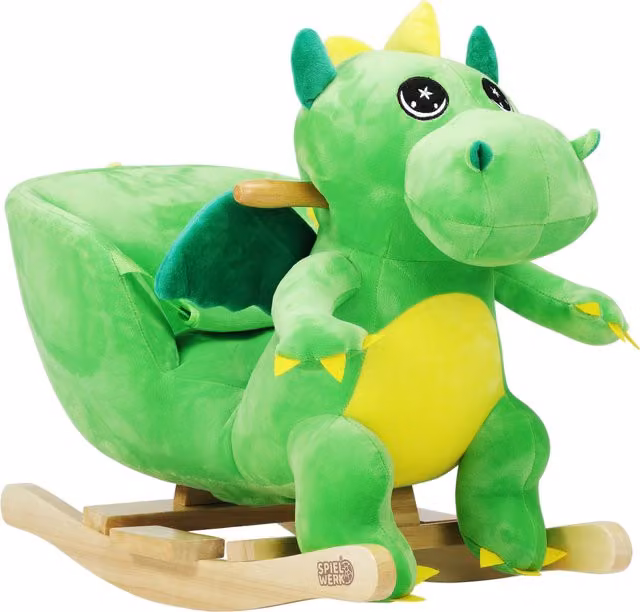 Dondolo per bambini Dino Deuba in peluche verde L: 63 cm, P: 32 cm, H: 52 cm