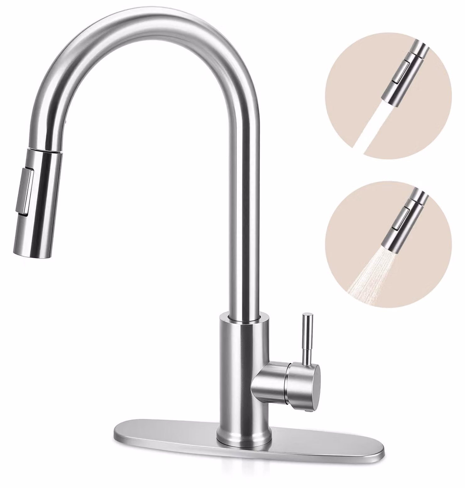 Miscelatore da cucina - Tubo estensibile da 60 cm - 2 funzioni spray - Rotazione a 360° - Montaggio senza attrezzi - Argento