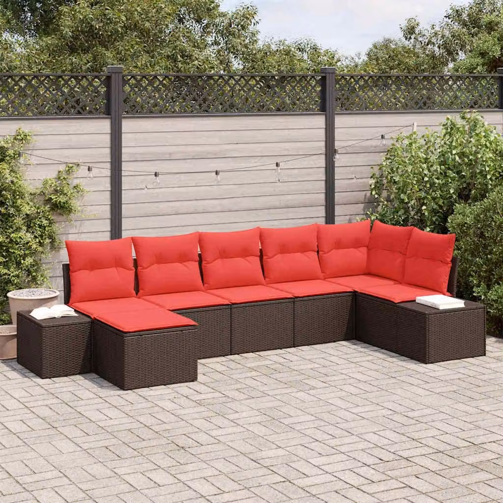 Maison Exclusive - Set da giardino composto da 7 pezzi, divano, in rattan sintetico marrone