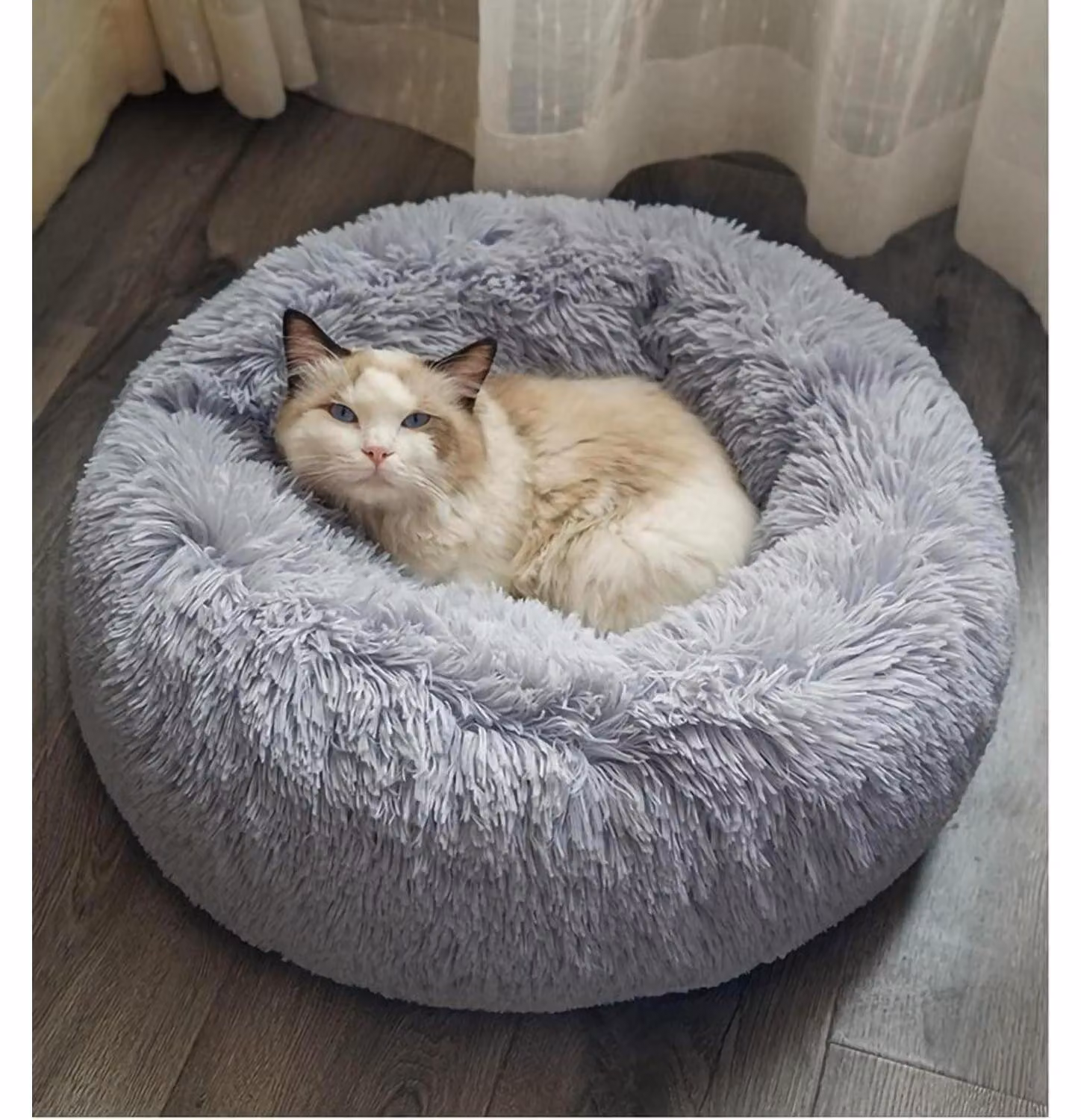 Cuccia per cani, cuccia per gatti, lavabile, morbida, rotonda, a forma di ciambella, color grigio chiaro, 50 cm